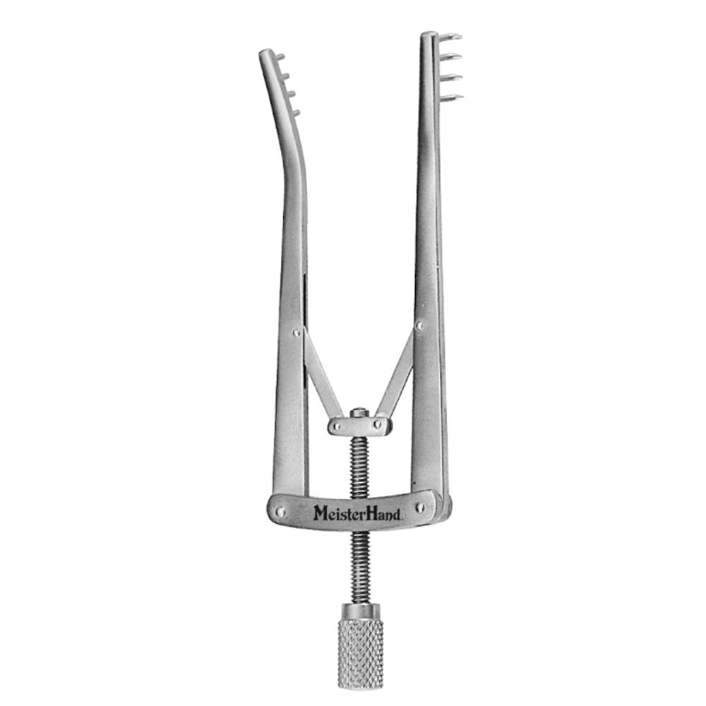 MeisterHand ALM Retractor, 4" (10.2 cm), spread 2-7/8" (7.2 cm), prongs 3/8"(1.0 cm) deep. MPN: MH11-13