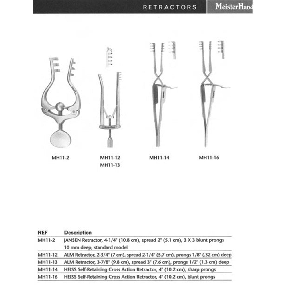 MeisterHand HEISS Self-Retaining, Cross Action Retractor, 4" (10.2 cm), blunt prongs. MPN: MH11-16 - Image 2