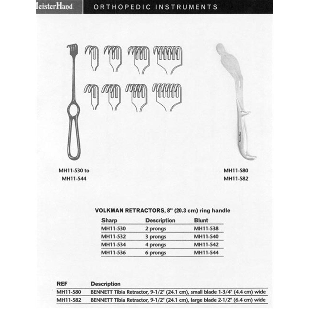 MeisterHand VOLKMAN Retractor, 8-1/2" (21.6 cm), 2 prongs, sharp, ring handle. MPN: MH11-530 - Image 3