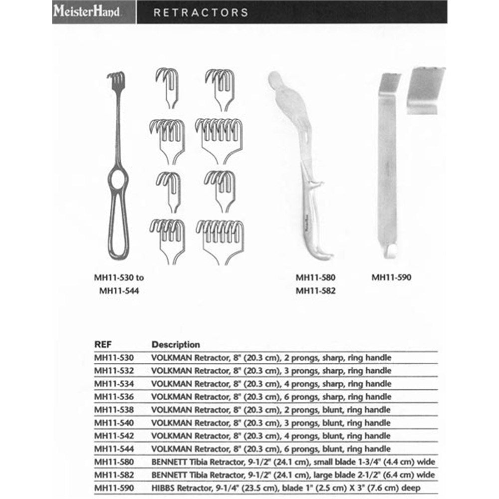MeisterHand VOLKMAN Retractor, 8-1/2" (21.6 cm), 6 prongs, sharp, ring handle. MPN: MH11-536 - Image 2