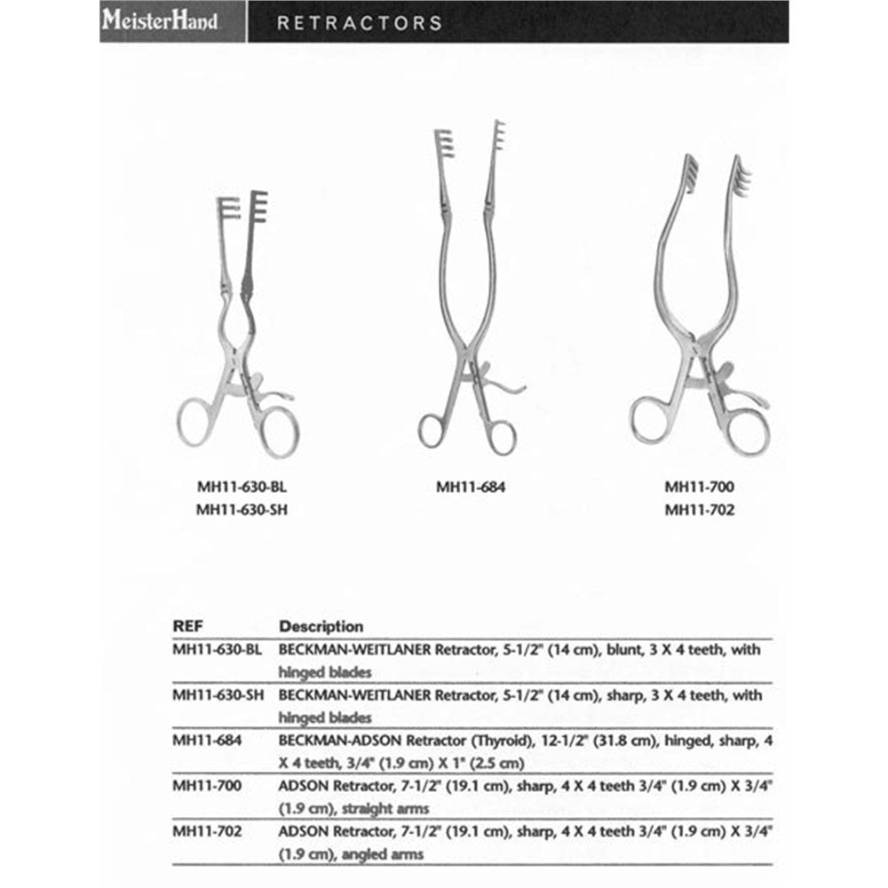 MeisterHand BECKMAN-ADSON Retractor, 12-1/2" (31.8 cm), hinged, sharp, 4 X 4 teeth, 3/4" (1.9 cm) X 1" (2.5 cm). MPN: MH11-684 - Image 2