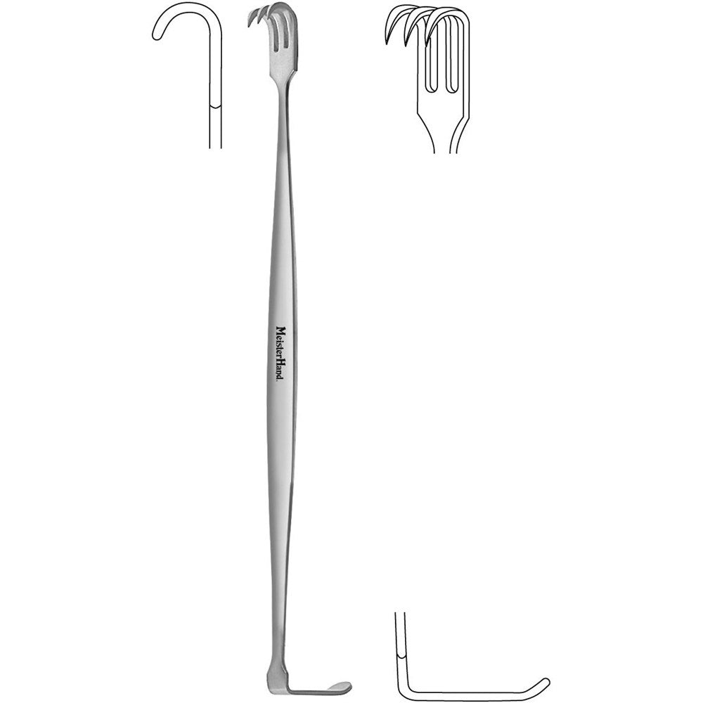 MeisterHand SENN Retractor 6-1/4" (160mm), Double-Ended, 3 Sharp Prongs and 6.5mm X 21mm Blade. MPN: MH11-74