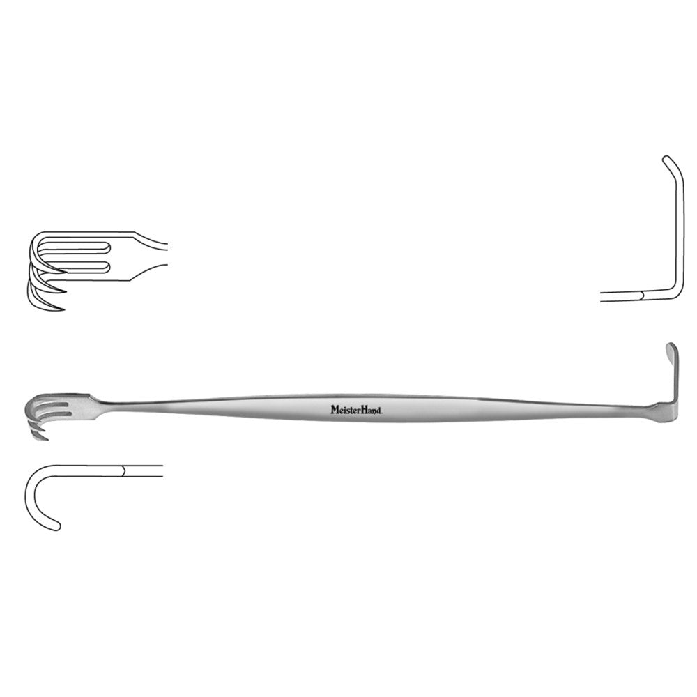 MeisterHand SENN Retractor 6-1/4" (160mm), Double-Ended, 3 Blunt Prongs and 6.5mm X 21mm Blade. MPN: MH11-76