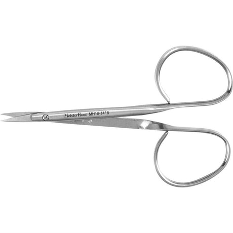MeisterHand Iris Scissors, 3-3/4" (9.5 cm), curved, miniature pattern with 14 mm blades, ribbon-type. MPN: MH18-1418