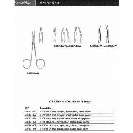 MeisterHand STEVENS Tenotomy Scissors, 4-1/2" (115mm), Straight, Long Blades, Blunt Points. MPN: MH18-1472 - Image 2