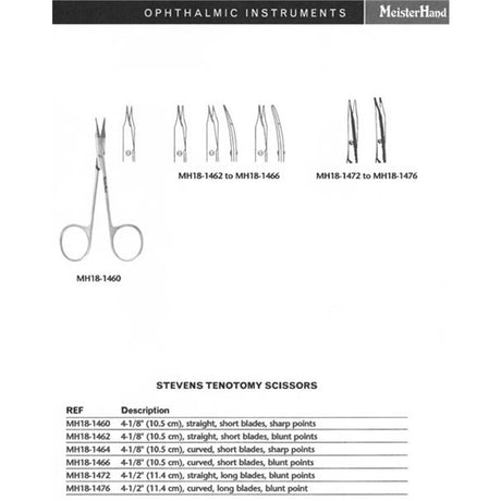MeisterHand STEVENS Tenotomy Scissors, 4-1/2" (114mm), Curved, Long Blades, Blunt Points. MPN: MH18-1476 - Image 3