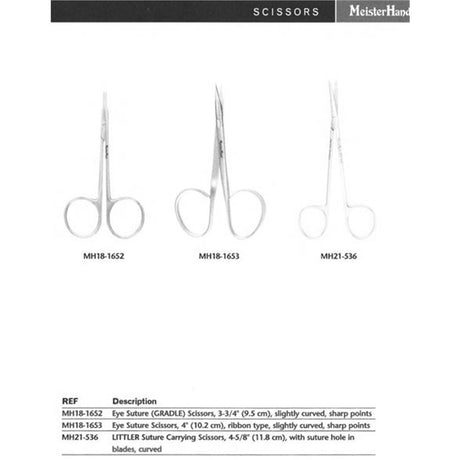 MeisterHand Eye Suture (GRADLE) Scissors, 3-3/4" (95mm), slightly curved, sharp points. MPN: MH18-1652 - Image 2