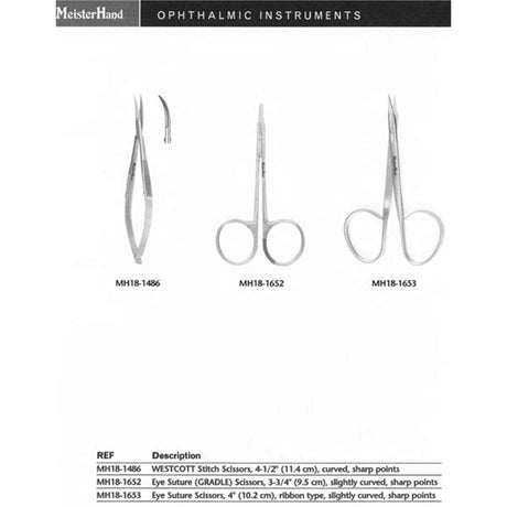 MeisterHand Eye Suture Scissors, 3-7/8" (98mm), Slightly Curved, Ribbon Type, Sharp. MPN: MH18-1653 - Image 3