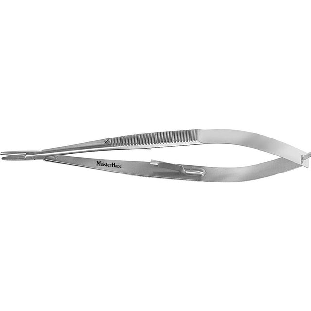 MeisterHand Castroviejo Needle Holder, 5⅝" (14.3 cm), Straight, Smooth Jaws, with Lock, Tungsten Carbide, Serrated Handles. MPN: MH18-1828TC