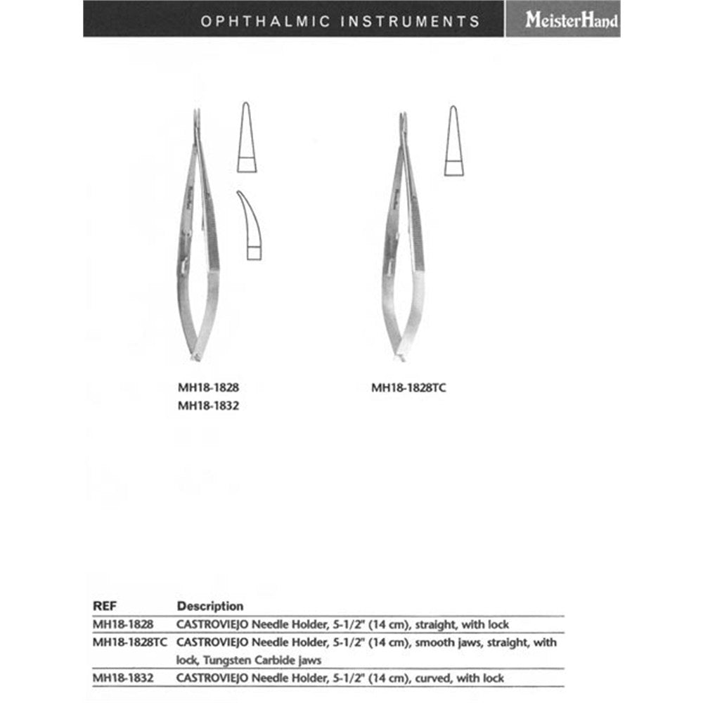 MeisterHand Castroviejo Needle Holder, 5⅝" (14.3 cm), Straight, Smooth Jaws, with Lock, Tungsten Carbide, Serrated Handles. MPN: MH18-1828TC - Image 3