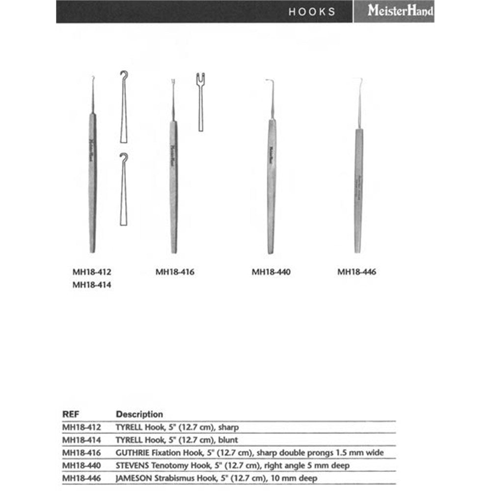 MeisterHand GUTHRIE Hook, 4-3/4" (120mm), Small, 2 Prongs, Sharp, 1.5mm Wide. MPN: MH18-416 - Image 2