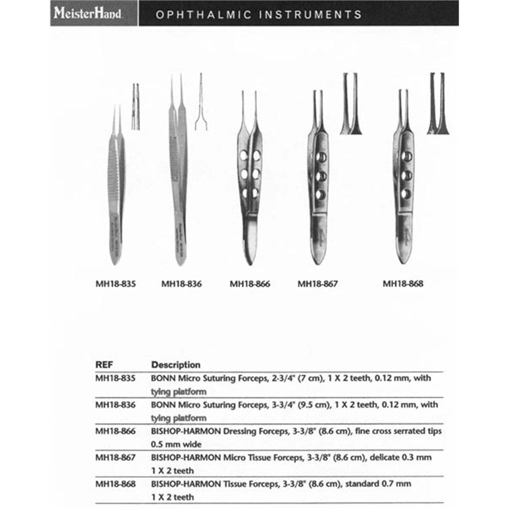 MeisterHand BONN Micro Suturing Forceps, 2-3/4" (71mm), 1 X 2 teeth, 0.3mm wide tip, with tying platform. MPN: MH18-835 - Image 4