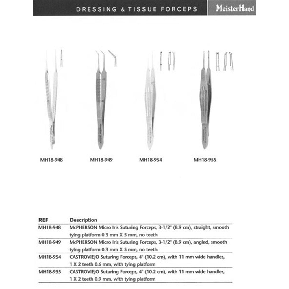 MeisterHand CASTROVIEJO Suture Forceps, 4-1/8" (104mm), tying platform, 1 x 2 teeth, 0.95mm wide at tip. MPN: MH18-955 - Image 2