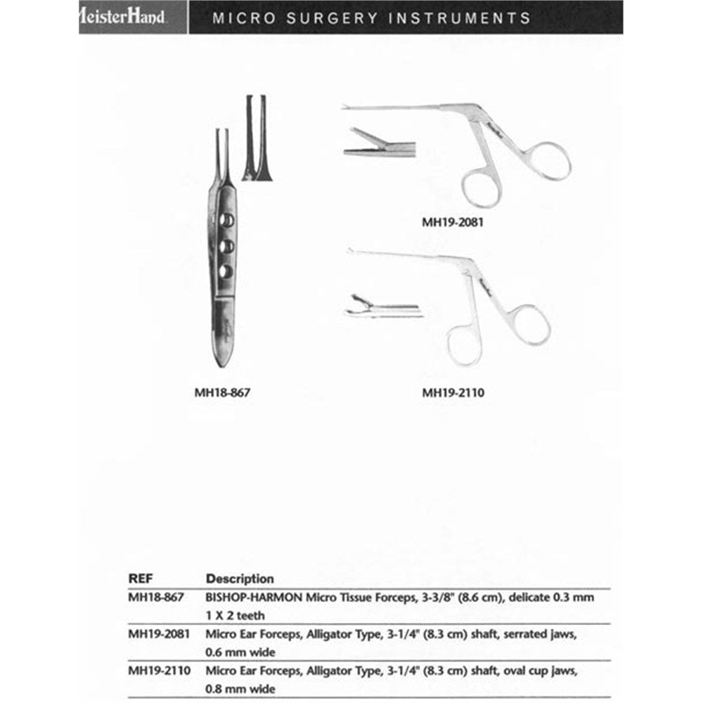 MeisterHand Micro Ear Forceps, 3-1/8" (80mm) shaft, serrated jaws, 0.6mm wide, Alligator Type. MPN: MH19-2081 - Image 2