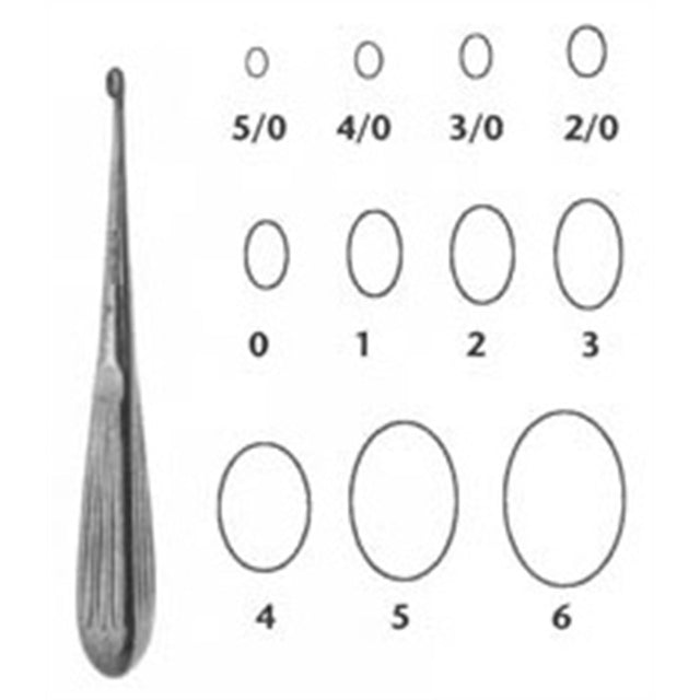 MeisterHand SPRATT Curette, 6-1/2" (165mm), Oval Cup, size 0: 6mm x 3.5mm. MPN: MH19-708