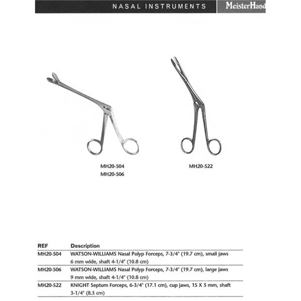 MeisterHand WATSON-WILLIAMS Nasal Polyp Forceps, 7-3/4" (19.7 cm), small jaws 6 mm wide, shaft 4-1/4" (10.8 cm). MPN: MH20-504 - Image 2