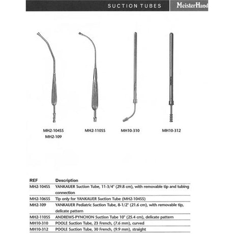 MeisterHand YANKAUER Pediatric Suction Tube, 8-1/2" (21.6 cm), removable tip, delicate pattern. MPN: MH2-109 - Image 2