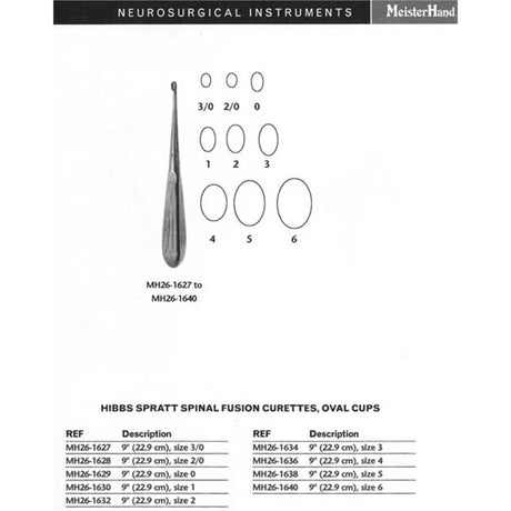 MeisterHand HIBBS SPRATT Spinal Fusion Curette, 9" (22.9 cm), oval cup, size 0. MPN: MH26-1629 - Image 2