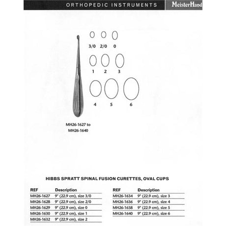 MeisterHand HIBBS SPRATT Spinal Fusion Curette, 9" (22.9 cm), oval cup, size 0. MPN: MH26-1629 - Image 3