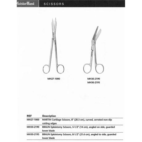 MeisterHand BRAUN Episiotomy Scissors, 8-1/2" (21.6 cm), angled to side, guarded lower blade. MPN: MH30-2195 - Image 2