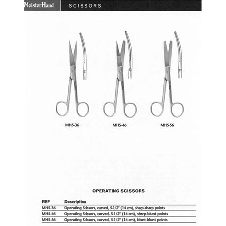MeisterHand Standard Pattern Operating Scissors, curved, 5-1/2" (14 cm), sharp-blunt points. MPN: MH5-46 - Image 2