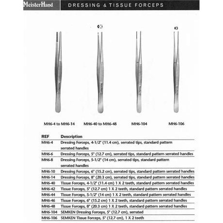 MeisterHand Dressing Forceps, 5-1/2" (140mm), standard, serrated tips, serrated handles. MPN: MH6-8 - Image 2