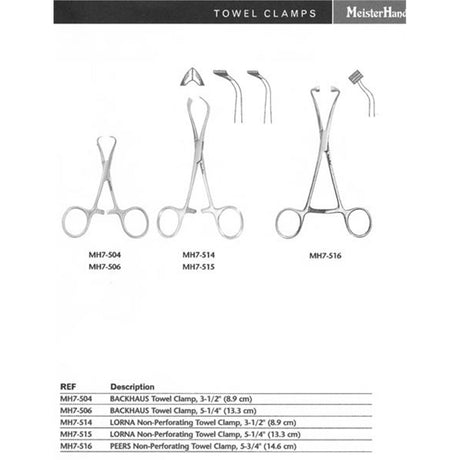 MeisterHand PEERS Towel Clamp 5 .75" (14.6 cm), Non-perforating jaws. MPN: MH7-516 - Image 2