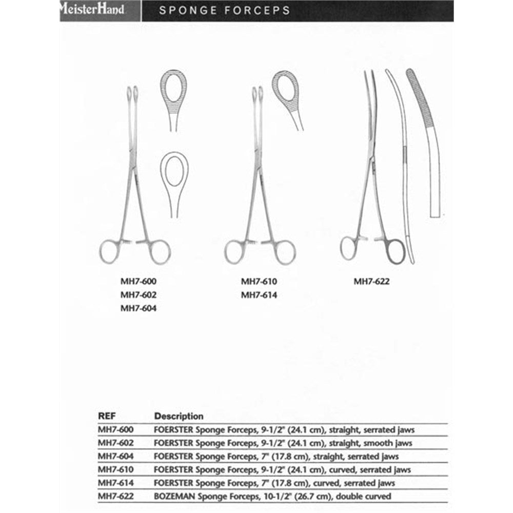 MeisterHand FOERSTER Sponge Forceps, 9-1/2" (24.1 cm), straight, smooth jaws. MPN: MH7-602 - Image 2