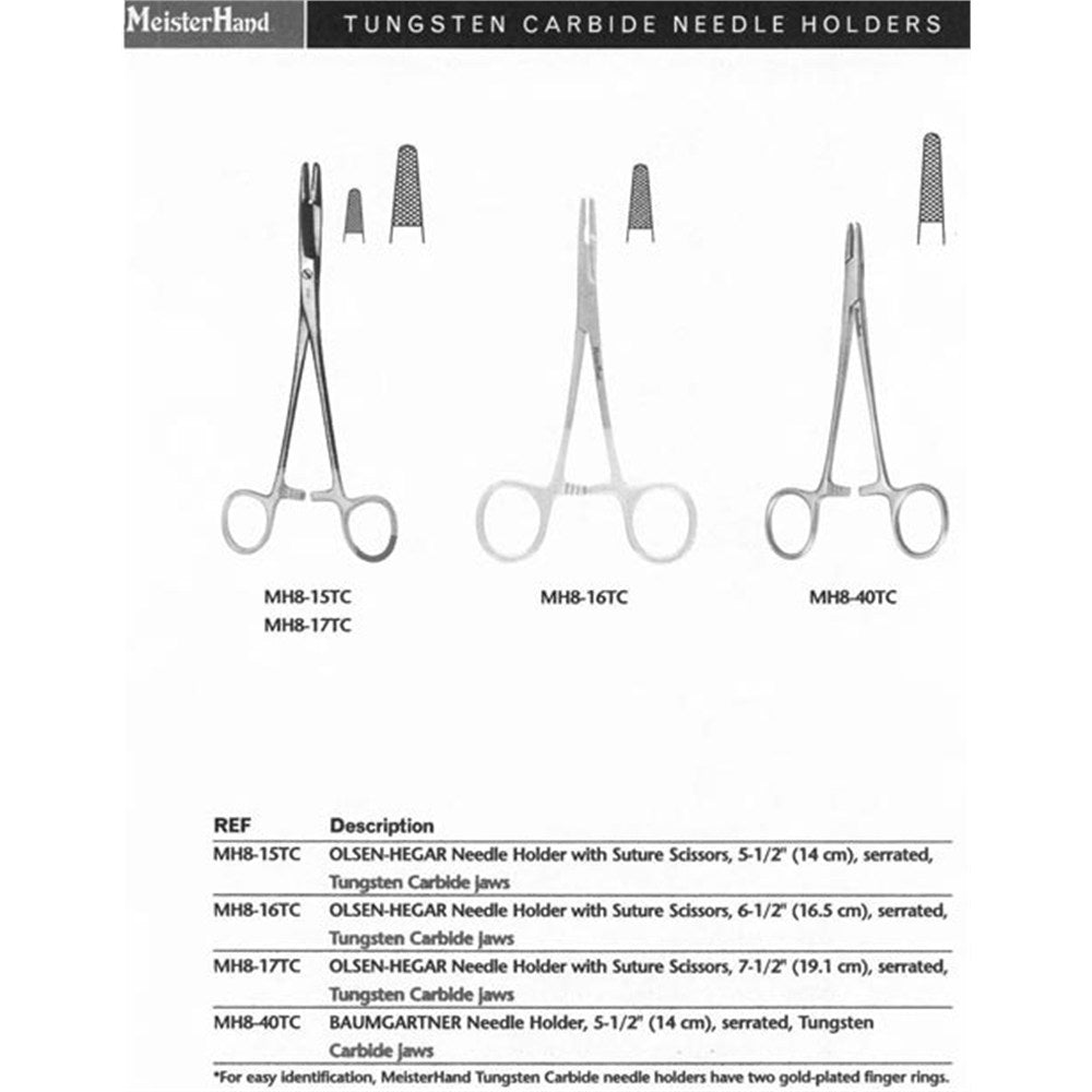 MeisterHand Olsen-Hegar Needle Holder with Suture Scissors, 5⅜" (13.8 cm), Serrated Jaws, Tungsten Carbide. MPN: MH8-15TC - Image 2