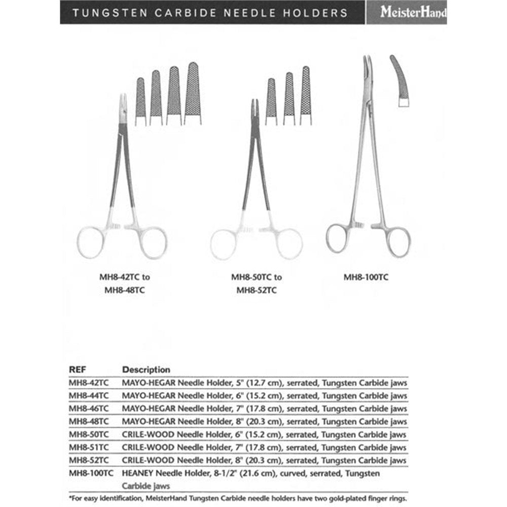 MeisterHand Crile-Wood Needle Holder, 8" (20.5 cm), Serrated Jaws, Tungsten Carbide. MPN: MH8-52TC - Image 2