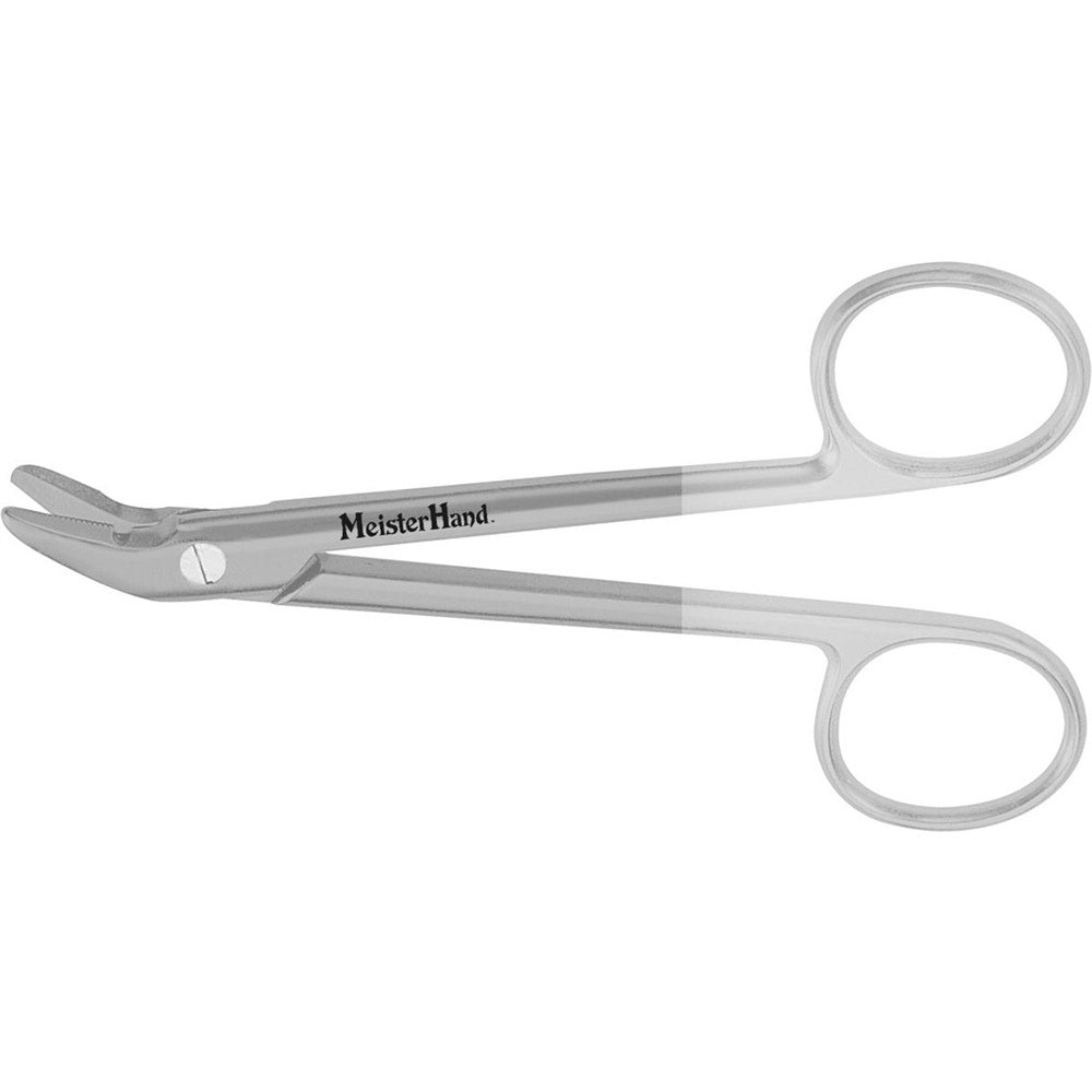 MeisterHand Wire Cutting Scissors, 4-3/4" (122mm), angled to side, one serrated bade, Tungsten Carbide jaws. MPN: MH9-124TC