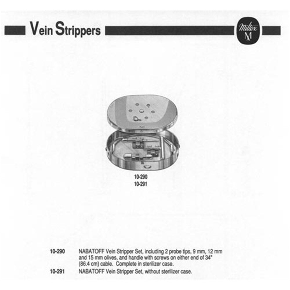 MILTEX NABATOFF Vein Stripper Set, with Sterilizer Case, Includes 2 Probe Tips, Olives, Cables, and Handle. MPN: 10-290 - Image 2