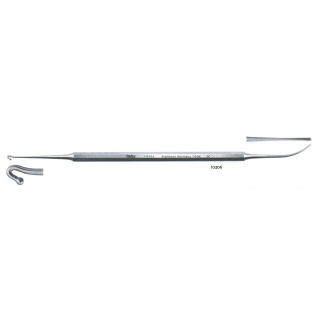MILTEX VARADY Phlebectomy Extractor, 7" (180mm), Large Hook W/Ball Tip and Spatula, Double-Ended, 2.8mm Wide Hook and 1.9mm Wide Spatula. MPN: 10306