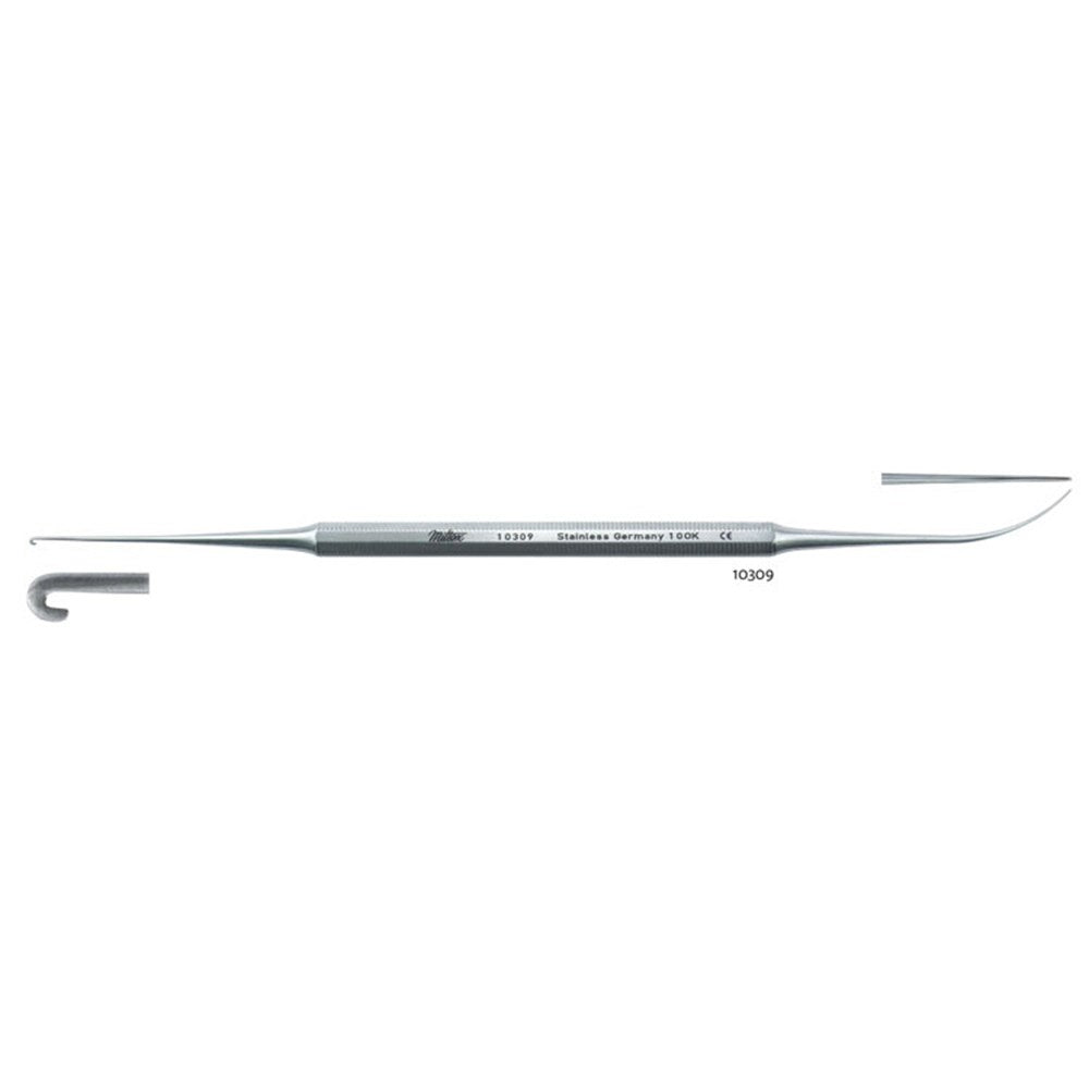 MILTEX VARADY Phlebectomy Extractor, 6-3/4" (170mm), Micro Hook and Spatula, Double-Ended, 1.3mm Wide Hook and 0.7mm Wide Spatula. MPN: 10309