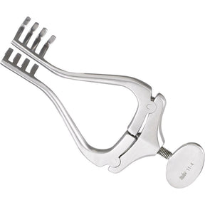 MILTEX JANSEN Retractor, 4-1/2" (11.4 cm), spread 3" (7.6 cm), 4 X 4 blunt prongs 20 mm deep. MPN: 11-4