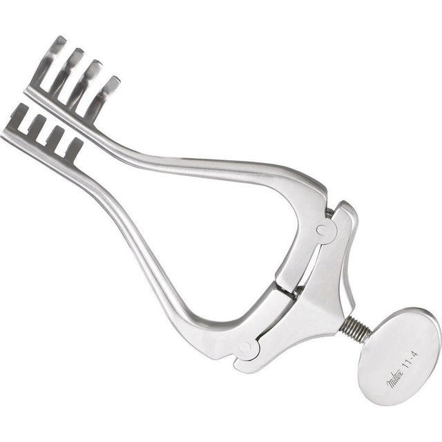 MILTEX JANSEN Retractor, 4-1/2" (11.4 cm), spread 3" (7.6 cm), 4 X 4 blunt prongs 20 mm deep. MPN: 11-4