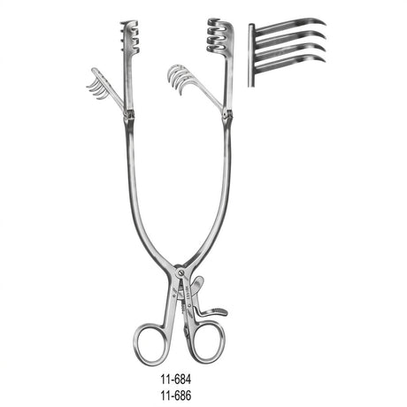 MILTEX BECKMAN-ADSON Retractor, 12-1/2" (31.8 cm), hinged, sharp, 4 X 4 teeth, 3/4" (1.9 cm) X 1" (2.5 cm). MPN: 11-684