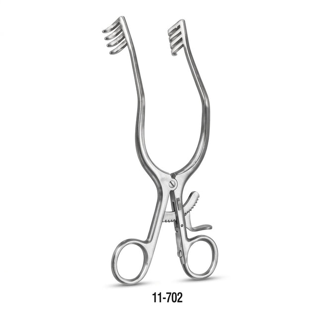 MILTEX ADSON Retractor, 7-1/2" (19.1 cm), sharp, 4 X 4 teeth 3/4" (1.9 cm) X 3/4" (1.9 cm), angled arms. MPN: 11-702