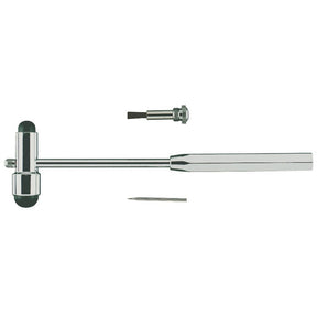 MILTEX BUCK Neurological Hammer 7 3/4" (197mm) with brush & needle (screw into handle), chrome. MPN: 1-220