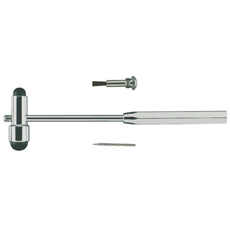MILTEX BUCK Neurological Hammer 7 3/4" (197mm) with brush & needle (screw into handle), chrome. MPN: 1-220