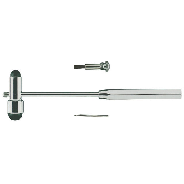 MILTEX BUCK Neurological Hammer 7 3/4" (197mm) with brush & needle (screw into handle), chrome. MPN: 1-220