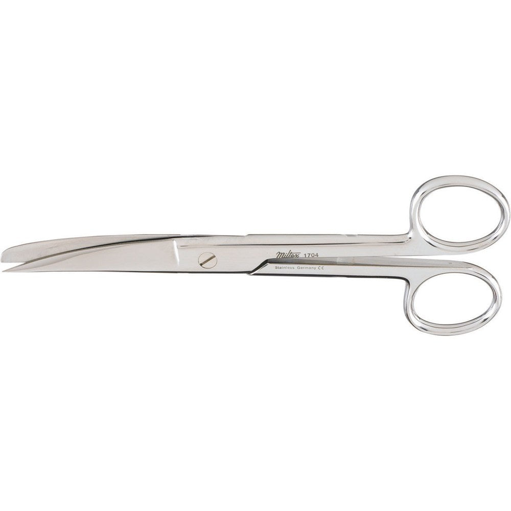 MILTEX Utility Scissors curved, sharp/blunt, one serrated blade, extra heavy, Length= 6-1/2" (16.5 cm). MPN: 1704
