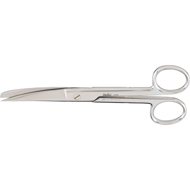 MILTEX Utility Scissors curved, sharp/blunt, one serrated blade, extra heavy, Length= 6-1/2" (16.5 cm). MPN: 1704