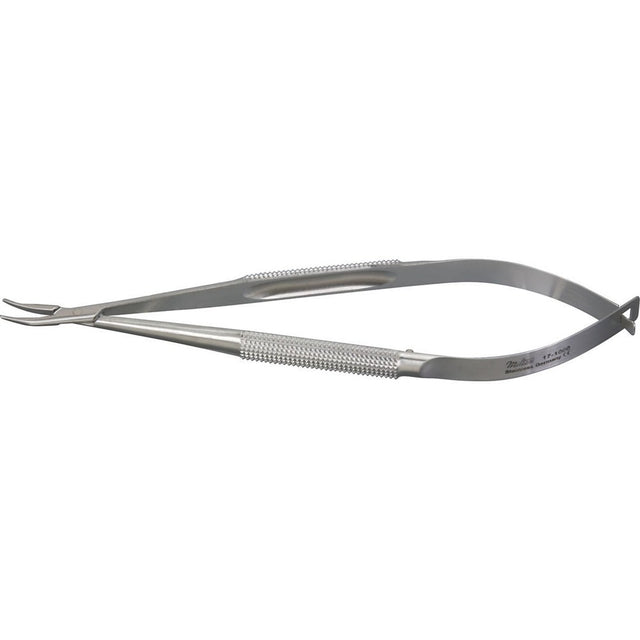 Miltex Micro Needle Holder, 5½" (14 cm), Curved, Round Handles, 0.75 mm and 1.0 mm Tips. MPN: 17-1000