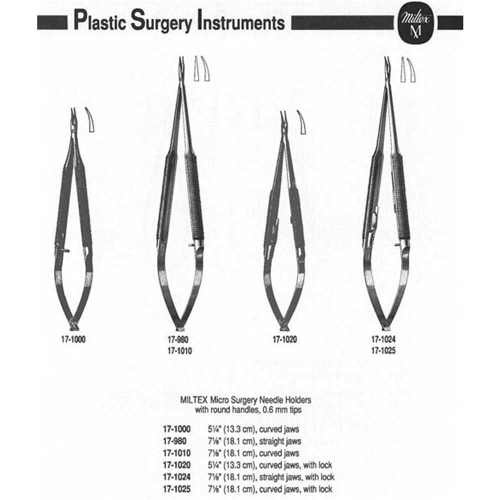 Miltex Micro Needle Holder, 5½" (14 cm), Curved, Round Handles, 0.75 mm and 1.0 mm Tips. MPN: 17-1000 - Image 4