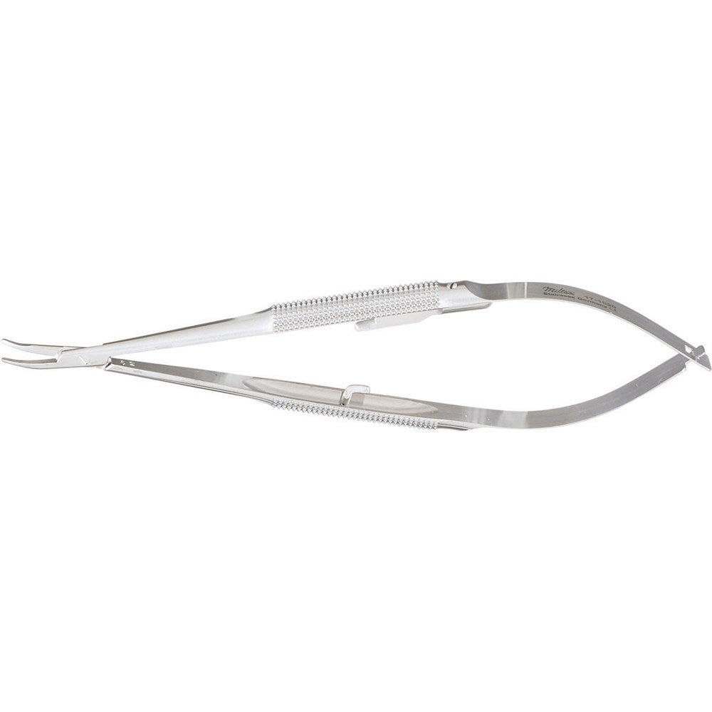 Miltex Micro Needle Holder, 5¼" (13.3 cm), Curved, with Lock, Round Handles, 0.6 mm Tips. MPN: 17-1020