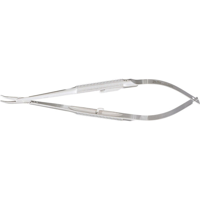 Miltex Micro Needle Holder, 5¼" (13.3 cm), Curved, with Lock, Round Handles, 0.6 mm Tips. MPN: 17-1020