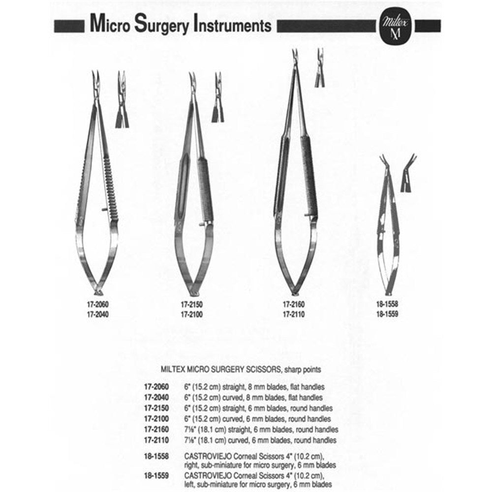 MILTEX Micro Surgery Scissors, Sharp Points, 5-3/4" (145mm) Curved, 10mm Blades, Round Handles. MPN: 17-2100 - Image 3