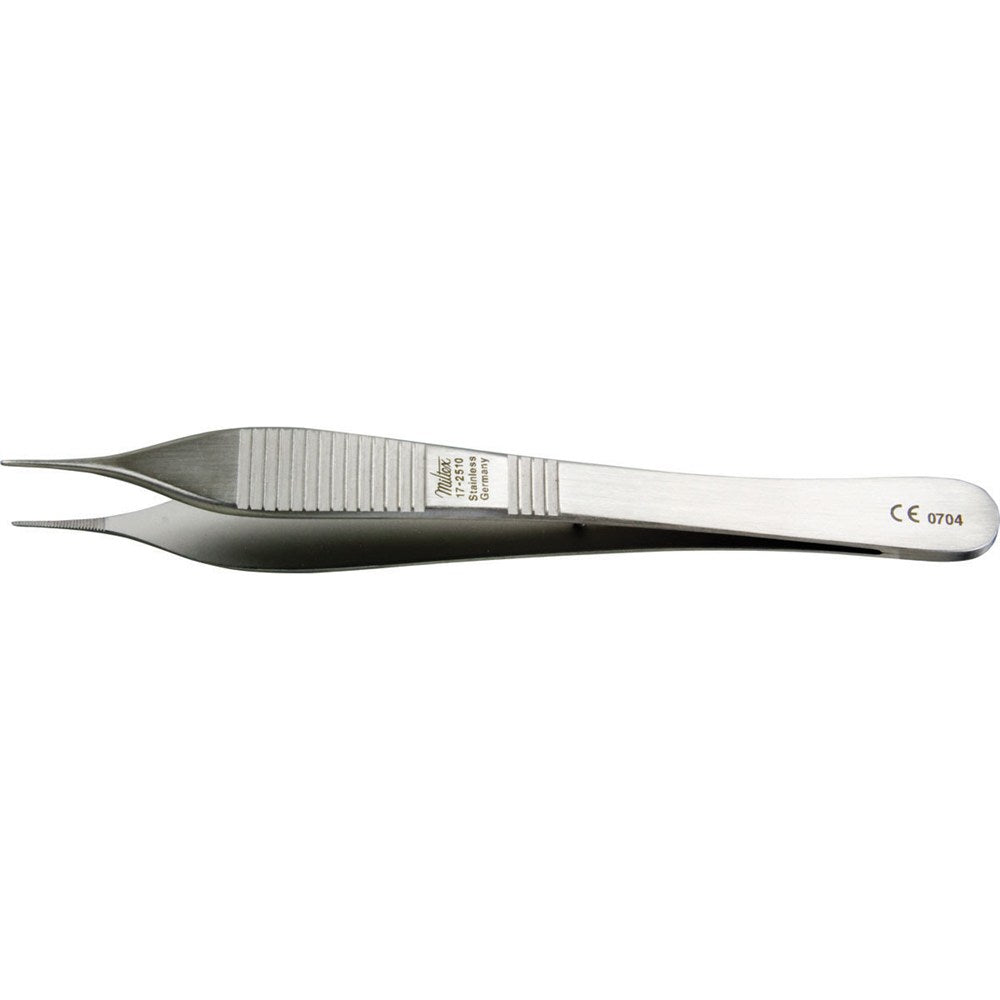 MILTEX Adson Dressing Forceps, 4-3/4" (120mm), Micro Jaw, 0.6mm Wide, Serrated. MPN: 17-2510