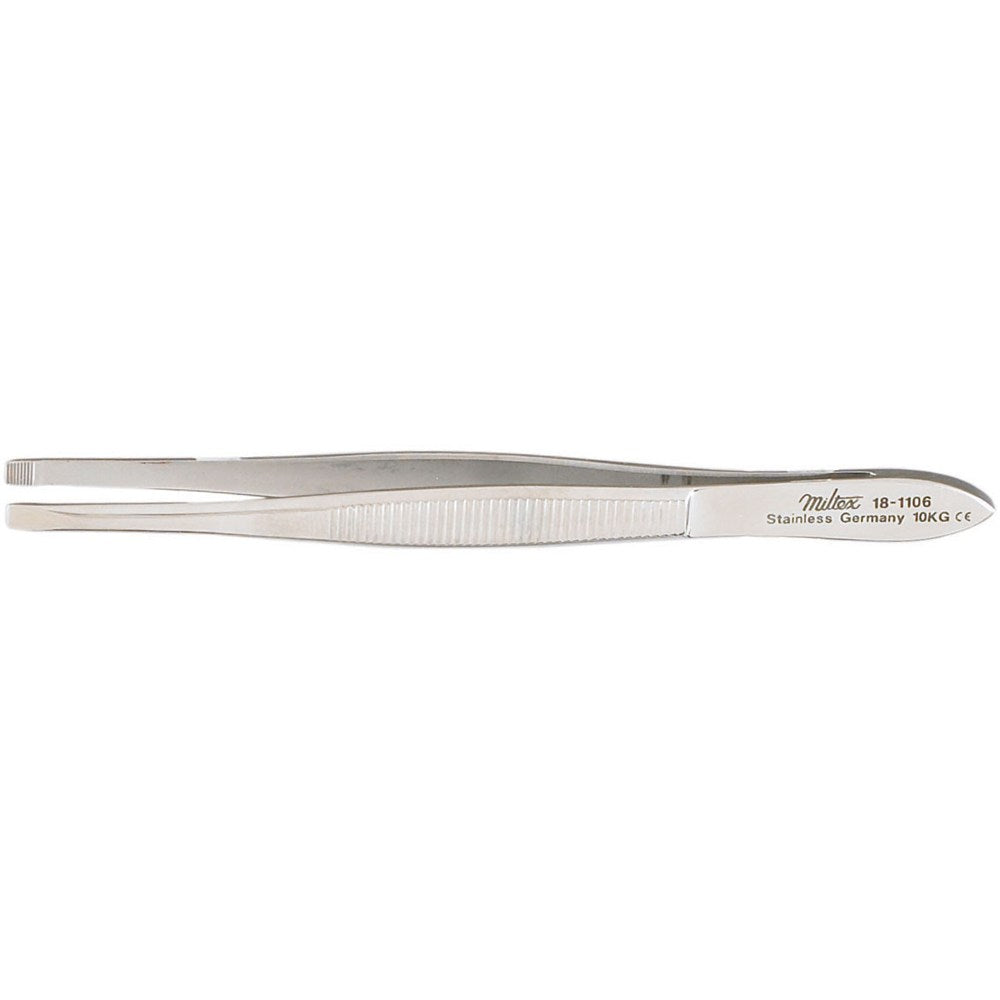 MILTEX DOUGLAS Cilia Forceps, 3-1/2" (89mm), 2.5mm Wide, with Fine Horizontal Serrations. MPN: 18-1106